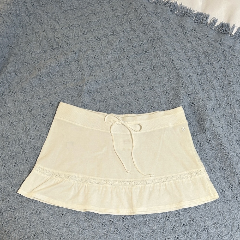 Aerie Y2K White Tennis Terry Skater Skirt Crochet Detail size medium.